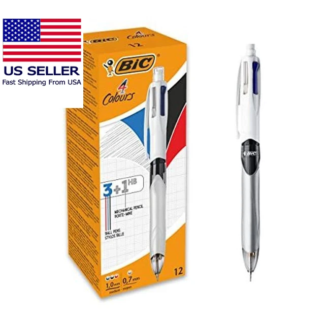 BIC 4 Colours Multifunctional Ballpoint Pen and 1 Count (Pack of 12), Silver