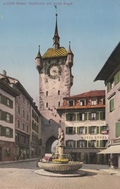 AK Baden Stadtturm mit Hotel Engel um 1920 (Z3582)