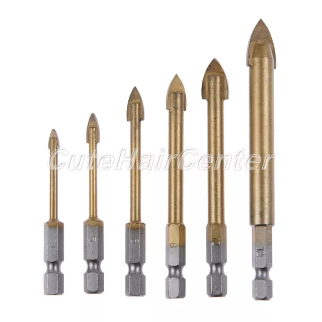 6pcs New Titanium Coated Tile Glass Drill Bits Set 4/5/6/8/10/12mm Drilling Tool