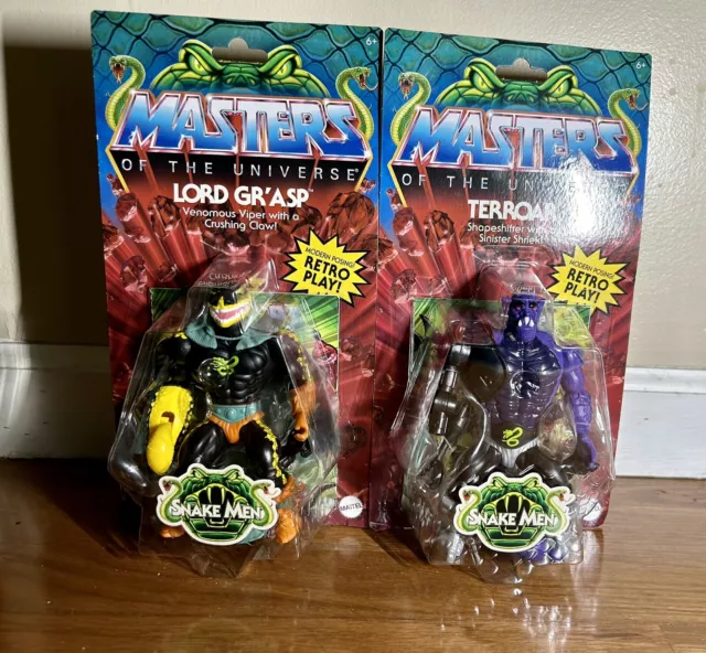 Lote Masters of the Universe Hombres Serpiente Lord Gr’asp & Terroar Motu Orígenes Raro