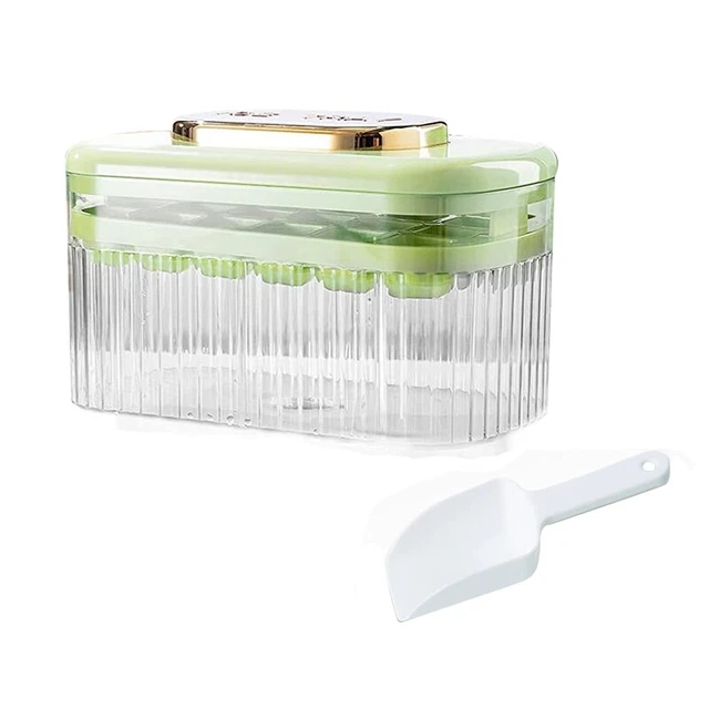 Silicone Press Type Ice-Cube Tray for Freezer with Lid and Bin, One Second H7C8