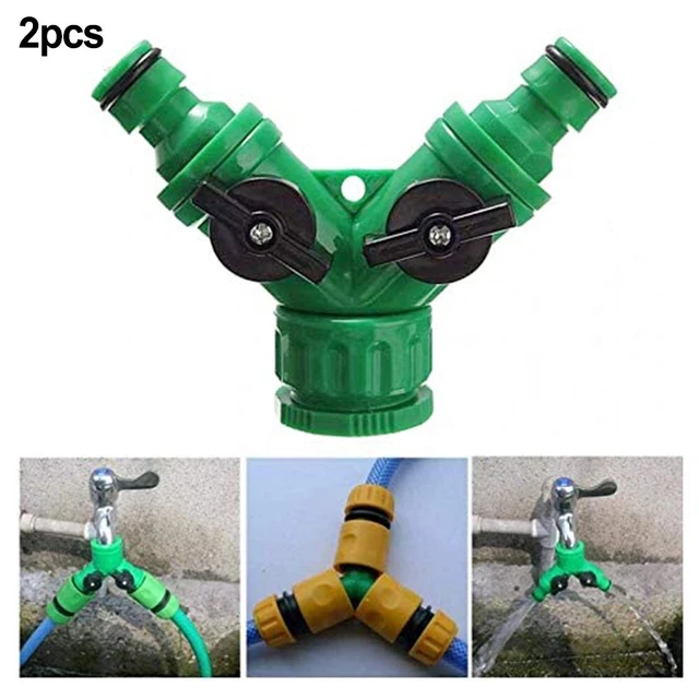 2Pcs Hose Pipe Valve Splitter Quick Connector Adaptor Y-shaped Garden Tap 2 Way