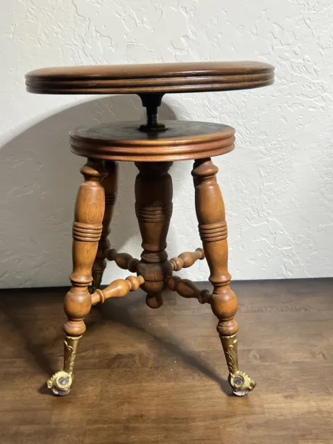 Vintage French Traditional Stool Small Wooden Brown Wood Small Stand  Display Plinth Plant Pot Tabouret Three Legs Tripod C1940-50's / EVE 