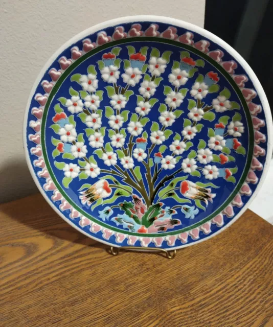 Vintage Turkish Hand-Made Ganca Ermis Gini Kutahya Folk Art Plate