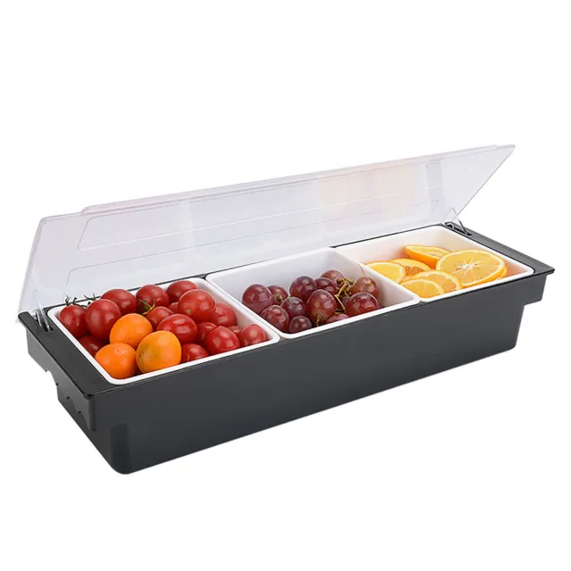 3 Tray Condiment Dispenser Compartment Bar Chilled Fruit Caddy Food Box New