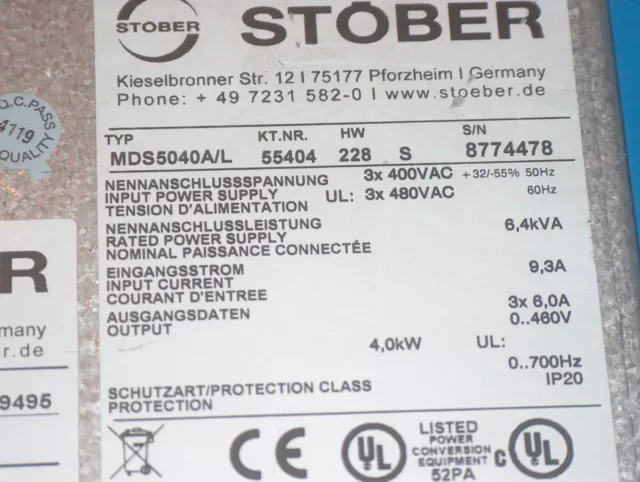 Stöber MDS Posidrive MDS5040A/L 4,0 KW Servodrive Frequenzumrichter Tested
