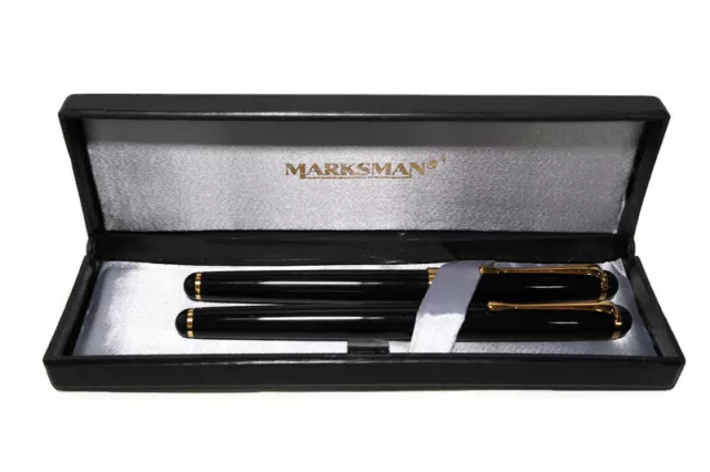 Marksman Pen Set Fountain & Ballpoint Black & Gold  Original Case & instructions