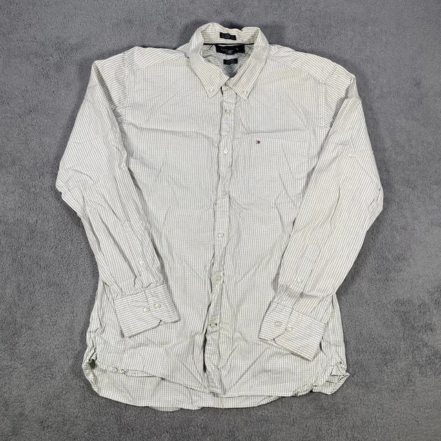Camicia a scacchi Tommy Hilfiger da uomo grande manica lunga bianca cotone nero