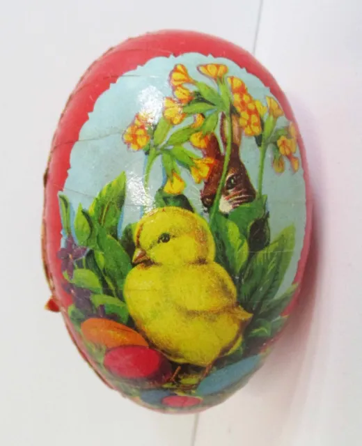 Vintage Easter German Paper Mache Easter Egg Candy Container Rabbit Chick 1930s