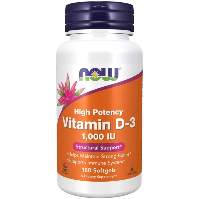 Now Foods Vitamine D-3 1,000IU 180 Gélule, Fort OS, Système Immunitaire Support