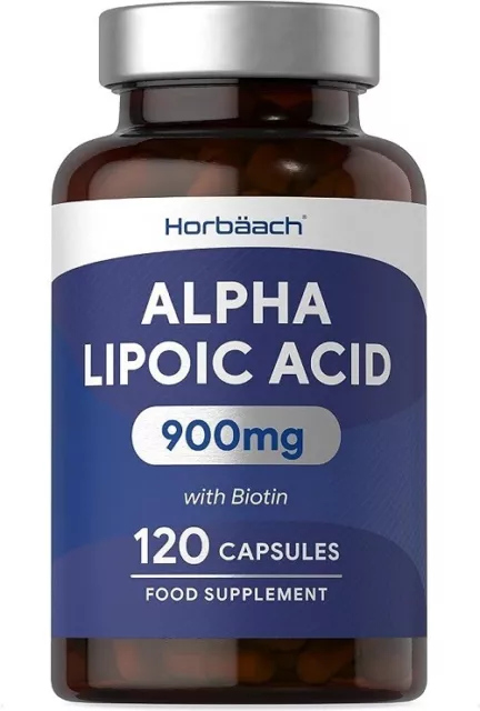 Alpha Lipoic Acid 900 mg | 120 Capsules | ALA with Biotin | by Horbaach