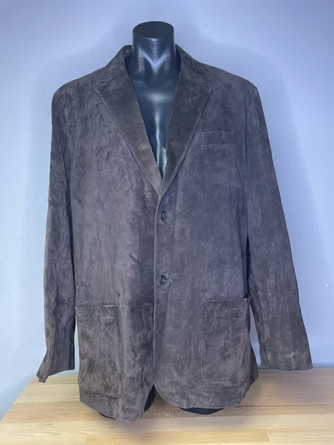 Eddie Bauer Mens Seattle Suede Washable Leather Jacket Brown Two Button Size XL