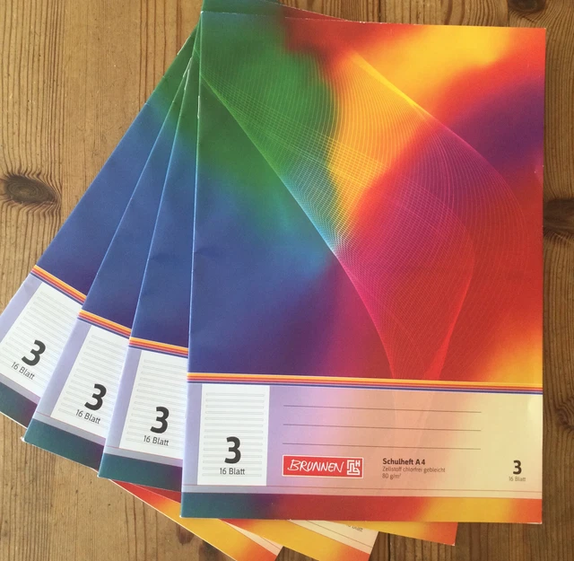 4 Stück Brunnen Schulheft A4 (16 Blatt, liniert, Lineatur 3, Klasse 3) Neu