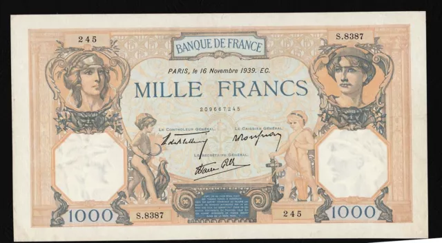 1000 FRANCS CERES ET MERCURE 16 nov 1939  PR SUP DU N° 245 ALPHABET S.8387