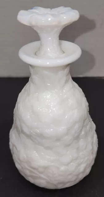 Fostoria Cologne Blown Glass Perfume Bottle  Milk Glass Floral Design stopper