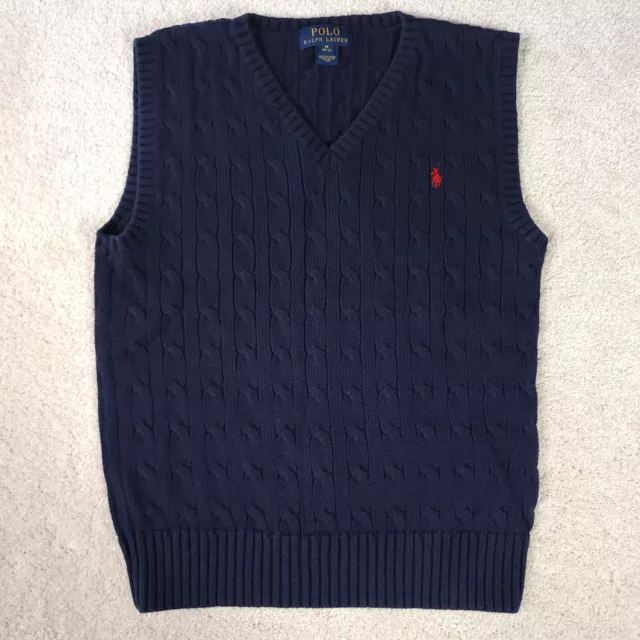 Polo Ralph Lauren Sweater Vest Boys Medium Blue Cable Knit V Neck Kids Childrens