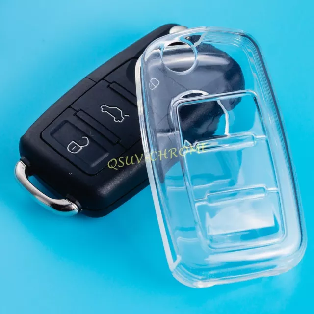 For VW Golf 6 Polo 5 Beetle Jetta Clear Transparent Car Flip Key Fob Case Cover