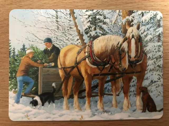 American Swap Playing Card: US Boy Dad Gent Dogs. Shire Horses Drawn Cart Sleigh
