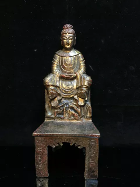 10" Tibetan Buddhism Chinese Antique Old bronze gilt Handmade Buddha Statue