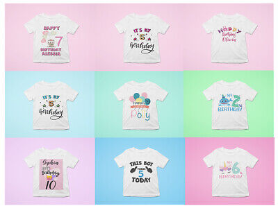 Personalizzato Compleanno Bambini T-shirt qualsiasi età qualsiasi nome regalo TG 4-14 Boys + Girls