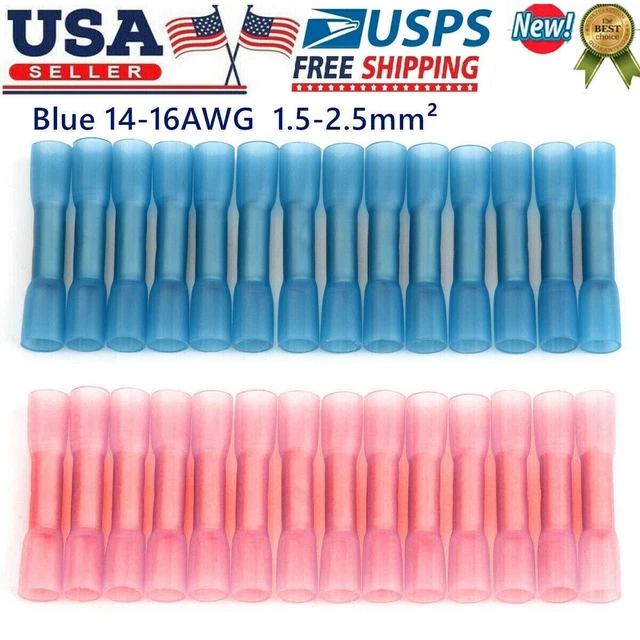 100-Pack 22-16 AWG Pink Heat Shrink Butt Connectors – Waterproof Wire Splice Terminals