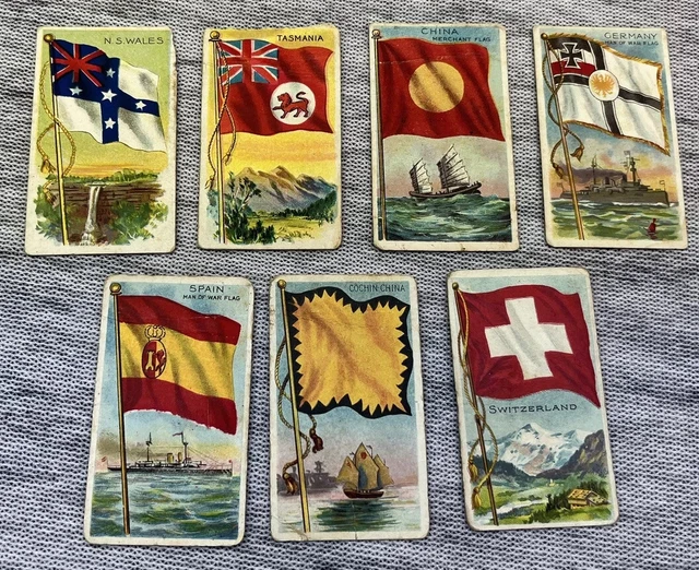 Antique Lot 7 Flags Of All Nations Tobacco Cigar Cards