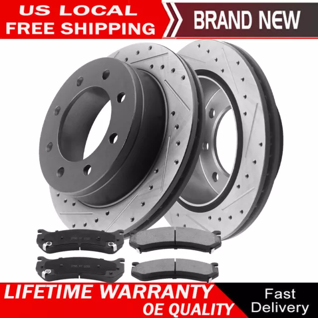 Rear Brake Rotors + ceramic Pads For Chevy GMC Silverado Sierra Suburban 2500