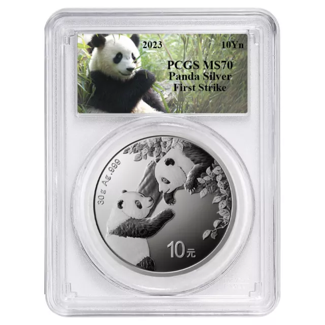 2023 10 Yuan Silver China Panda PCGS MS70 FS Panda Label