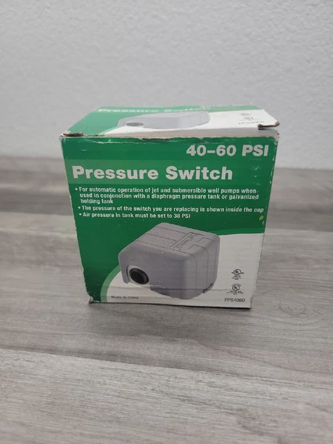 Interruptor de presión de plomero Pro, 40-60 PSI, modelo # PPS4060, nuevo