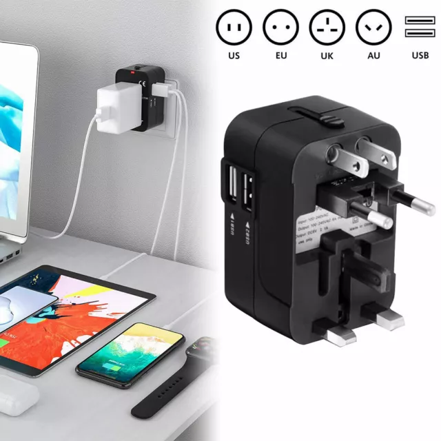 Universal/World Travel Adapter/Convertor Plug & 2 USB Port Power US/UK/AU/EU