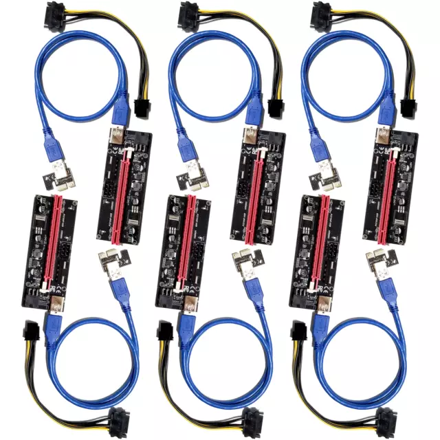 MintCell 6 Pack of V009S 6 PIN PCI-E Express 1X to 16X 60cm Riser GPU Mining