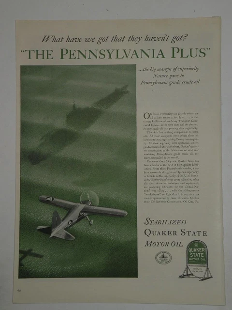 Magazine Ad* - 1942 - Quaker State Motor Oil - WW II - (#3)