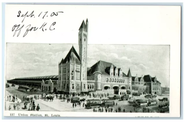 St. Louis Missouri MO Postcard Union Station Streetcar Exterior Building c1905