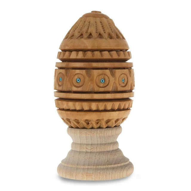 Hand Carved Inlaid Wooden Egg