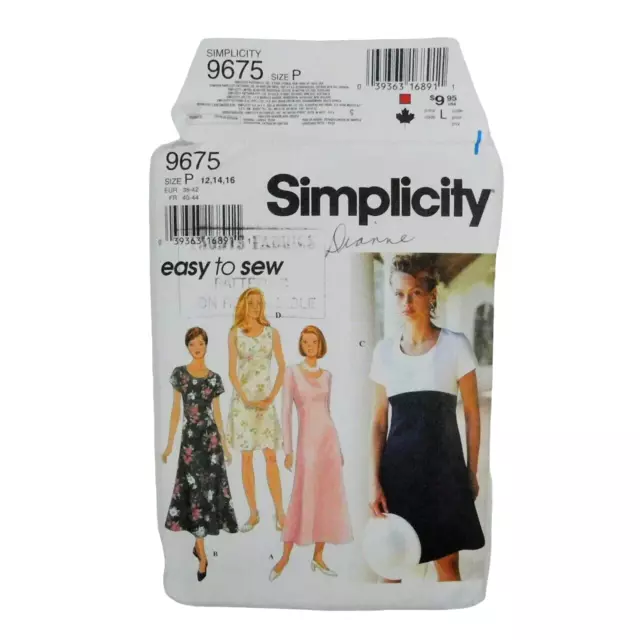 Simplicity 9675 Misses Dress Sewing Pattern Size 12-16 Uncut Empire Flared Scoop