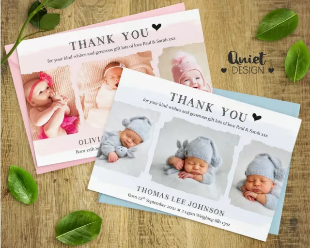 10 x Personalised Thank You Cards ~ Baby Boy or Girl Birthday Christening (B3)