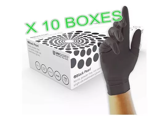 10 x Boxes of 100 (1000 Gloves) Unigloves Black Pearl Nitrile Gloves (NON Latex)