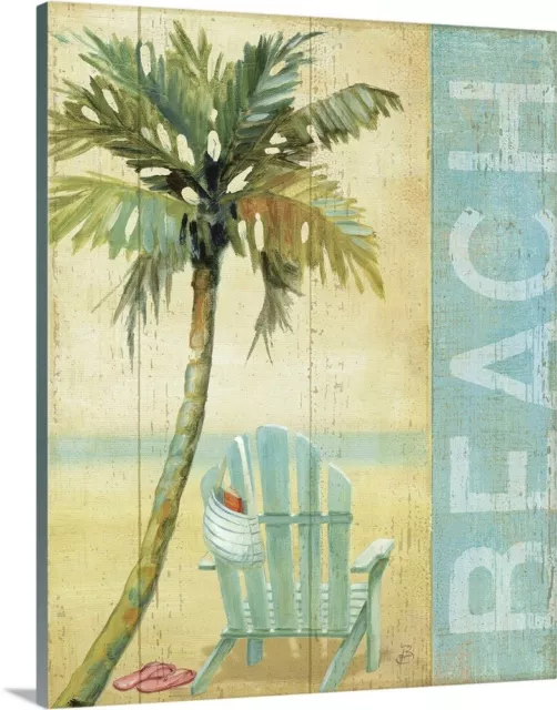 Ocean Beach I Canvas Wall Art Print, Palm Tree Home Decor