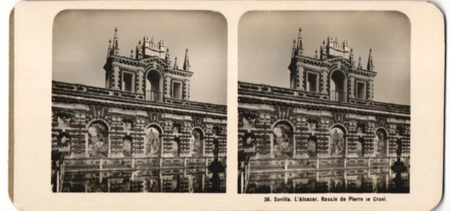 Stereo-Fotografie Fotograf unbekannt, Ansicht Sevilla, L´Alcazar, Bassin de Pie