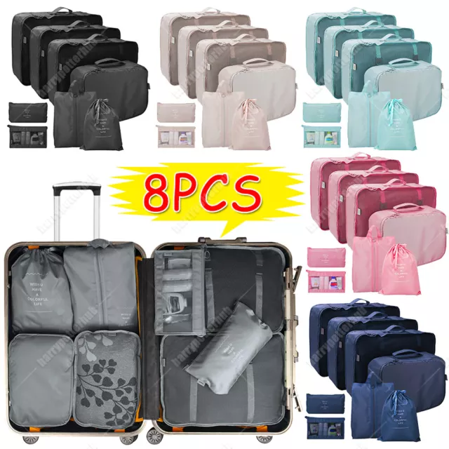 8× Packing Cubes Travel Luggage Pouch Suitcases Organizer Clothes Storage Bags