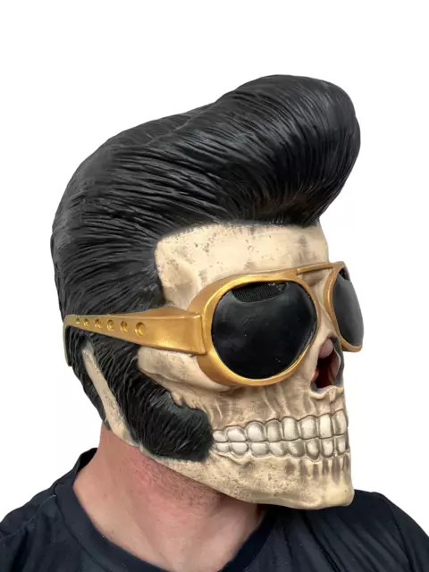 Dead Elvis Skull Mask Black Quiff Rock N Roll Teddy Boy Gold Glasses Presley