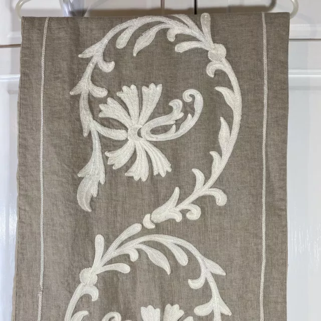 Williams-Sonoma Table Runner Natural Linen Cotton  16 x 90 In. Embroidered READ 3