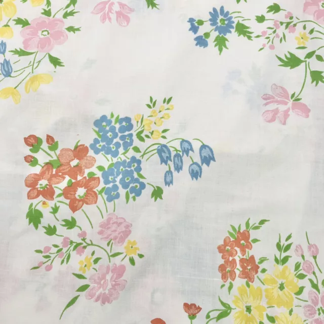 VTG 70's Cannon Monticello Twin Flat Sheet Florals White Retro Flower Power USA