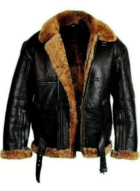 Men's Winter Pilot Flying B3 Bomber RAF Sheepskin Leather Fur Coat 3