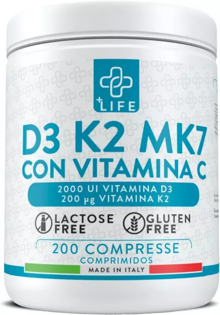 VITAMINA D3 K2 Mk7 200 Compresse 2000 UI Vitamina K2 200Μg Difese Immunitarie