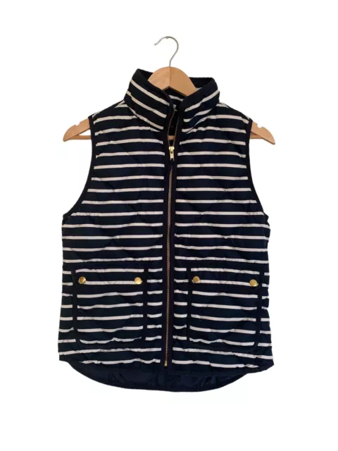 JCrew Women's Puffer Down Vest Quilted Navy White Striped  Sz XS Pockets Minimal