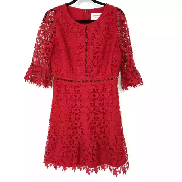 BB Dakota Dress RSVP Women's Size 8 Fit & Flare Bell Sleeve Lace Red