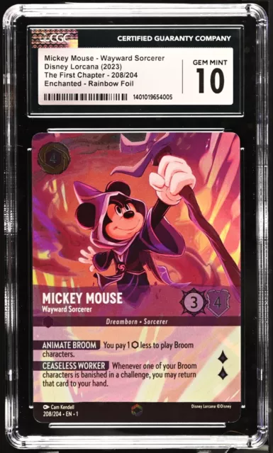 2023 Disney Lorcana Enchanted Rainbow Foil Mickey Mouse Wayward Sorcerer CGC 10