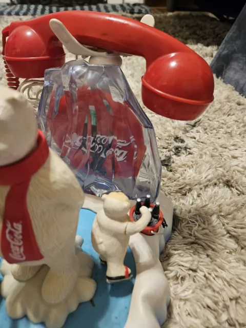 Vintage Coca Cola Polar Bear Phone Novelty Landline Dialup Telephone Animated 3