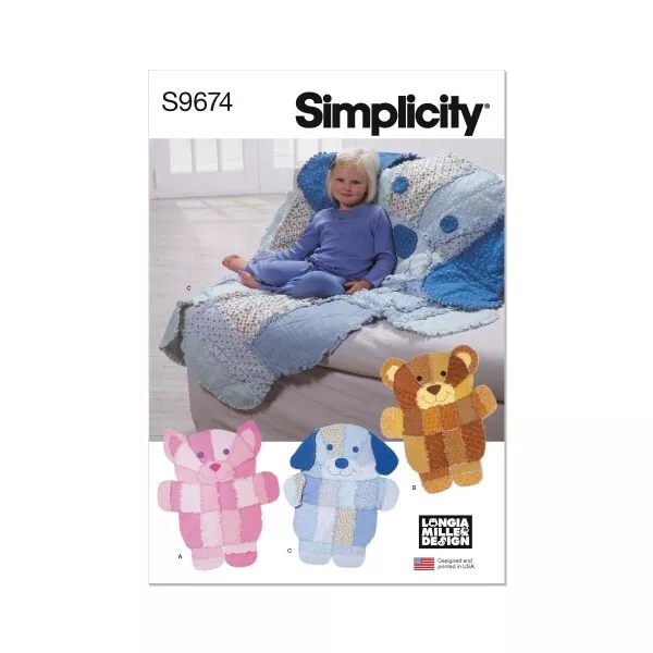 Simplicity SEWING PATTERN 9674 Rag Quilt Wall Cat, Bear, Puppy ,Hanging Blanket